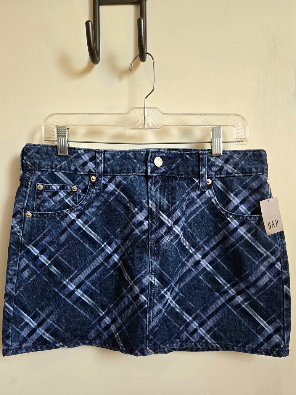 Gap Indigo Plaid Denim Mini Skirt NWT Classic Preppy Five-Pocket